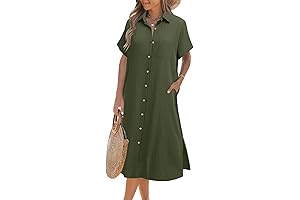 Women's Casual Short Sleeve Button Down Shirt Dress With Pockets