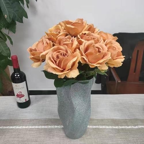 Atfl Brown Roses,12 Pcs Brown Flowers,Fake Roses Artificial Flowers Bulk,Silk Rose Flowers,Artificial Roses With Stems For Wedding Arrangement Centerpieces Party Home Table Decorations (Toffee) #TOP3