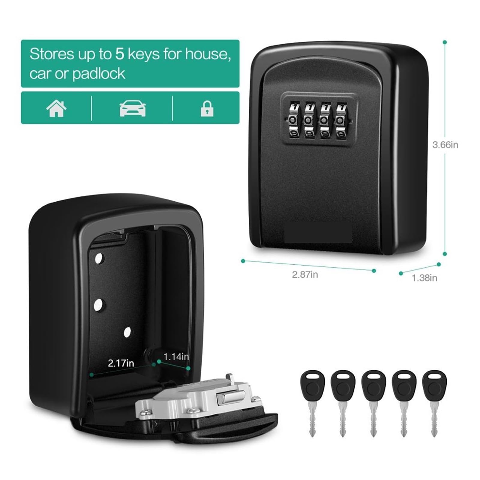 Caja fuerte impermeable para montar en la pared con llave y cerradura secreta para exteriores. Cuenta con código Detive y protección de contraseña, ideal para seguridad del hogar.