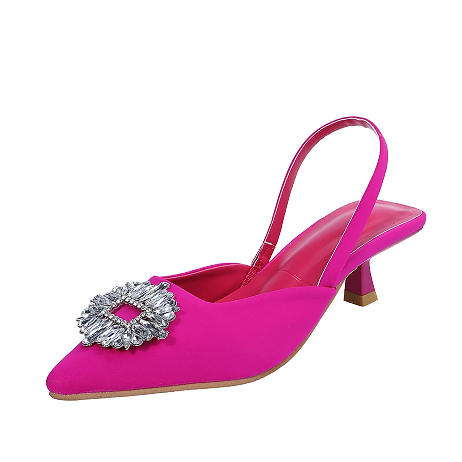 SOOUICKERLadies Slingback Kitten Heel Court Shoes for Women Mid Heel Diamante Pointed Toe Wedding Prom Dress Sandals