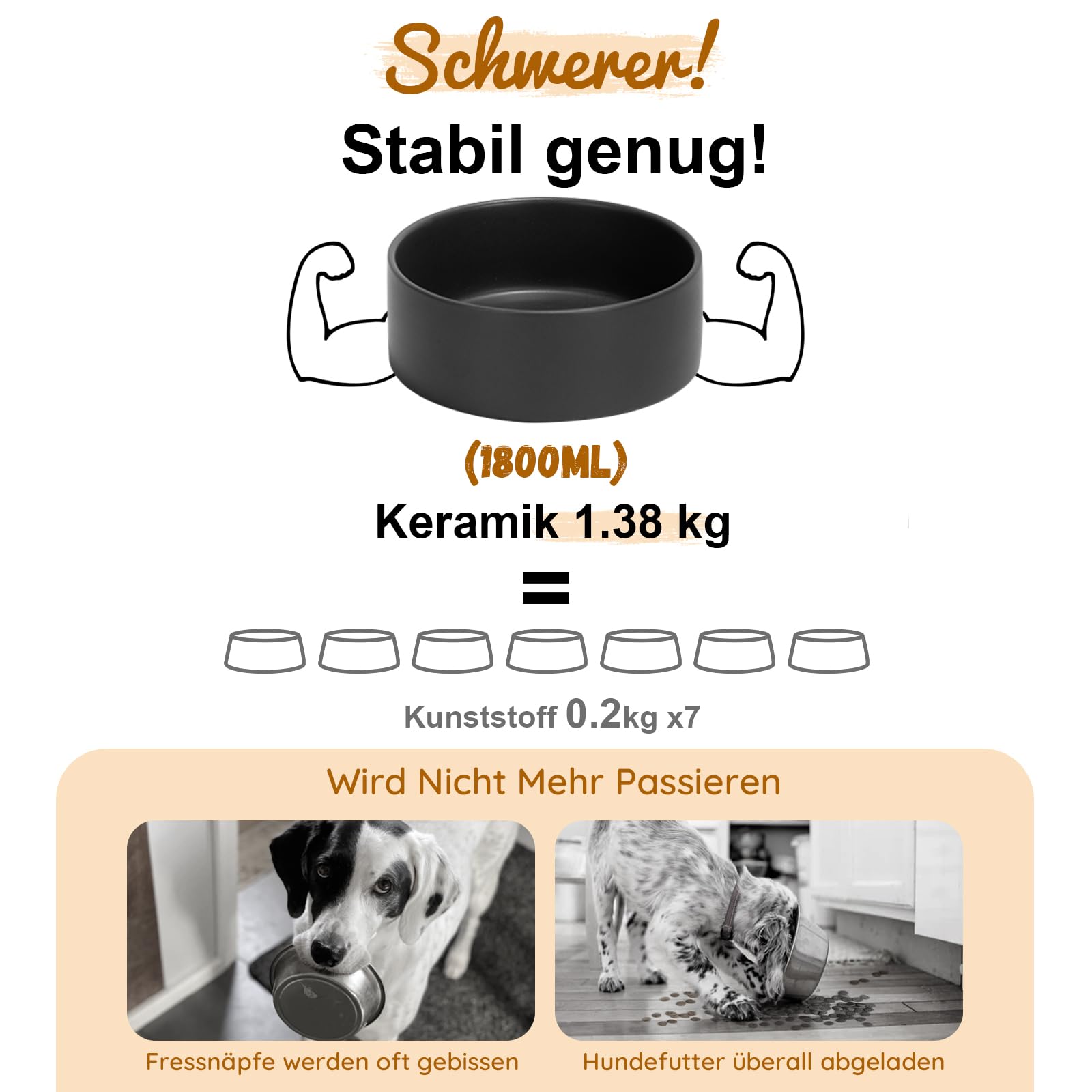 SPUNKYJUNKY Hundenapf Keramik Erhöhter Futternapf Set mit Bambus Ständer für Katzen und Hunde (1800ml, Schwarz)
