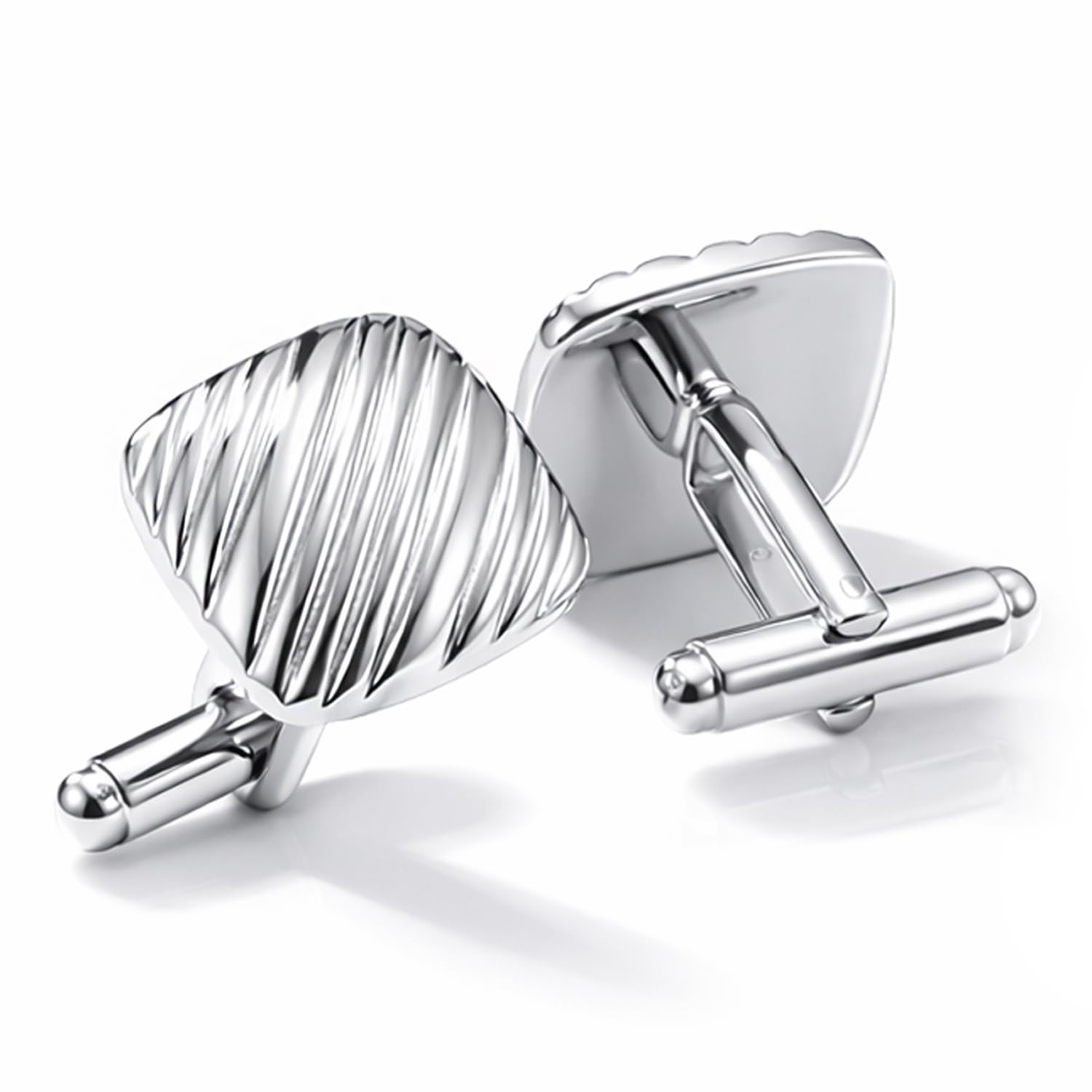 925 Sterling Silver Men's Square Cufflinks | BIS Hallmarked Ribbed Cushion Cuff Link for Groom's Wedding | Cuff-Links Gifts for Men-image-40