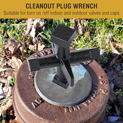 Image of Feekoon 6 Sided Cleanout Plug Wrench, Plumbing Tools and Plumbing Wrench, Threaded Drum Trap Tools for Both Slotted or Square Countersunk Cleanout Plugs Drum Traps Heavy Duty Iron(Black)