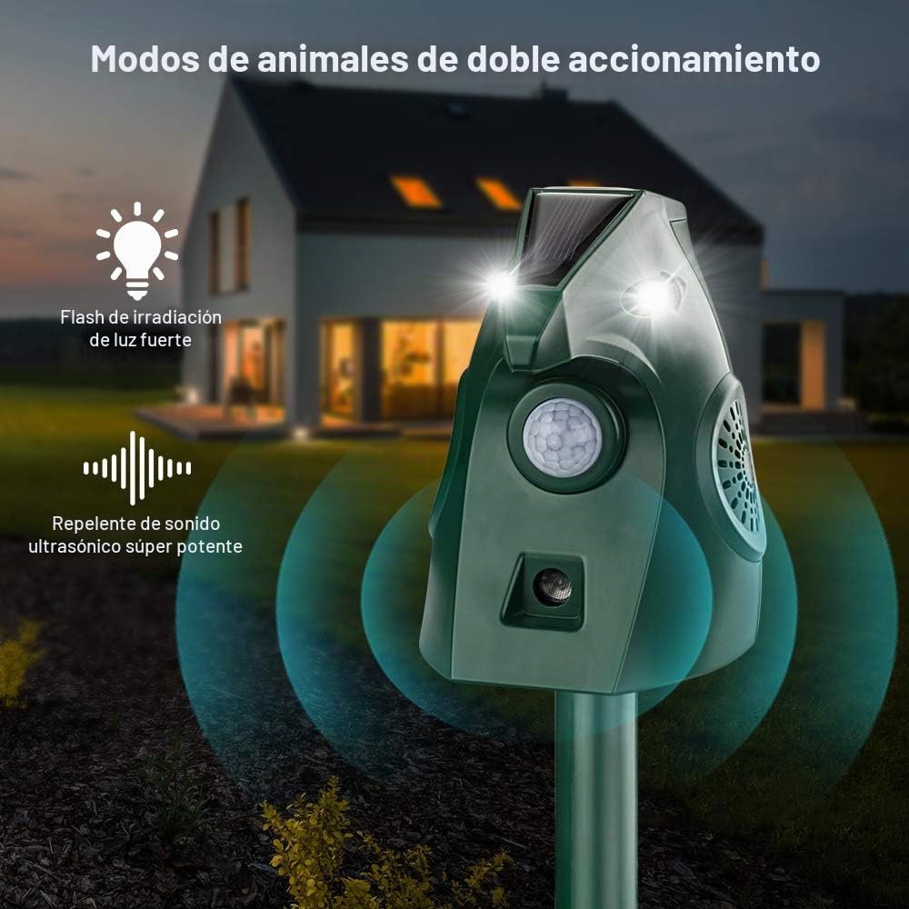 Repelente Ultrasónico para Gatos Exteriores, Repelente Palomas Ultrasónico Solar, Ahuyentador de Pajaros Animales, Carga USB Repelente Gatos Jardín Auyentar Perros, Palomas, PáJaros