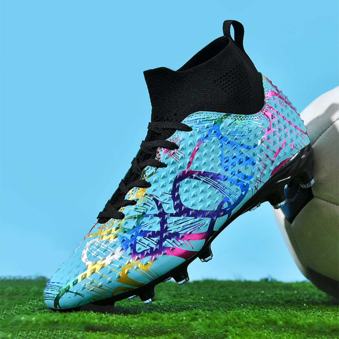 Fussballschuhe Graffiti Fußballschuhe AG Nocken Hohe Knöchelschuhe Jugendliche Kunstrasen fußball Schuhe Herren/Frauen - Einzigartiges Art Design, Hohe Traktion & Komfort für Wettkampf