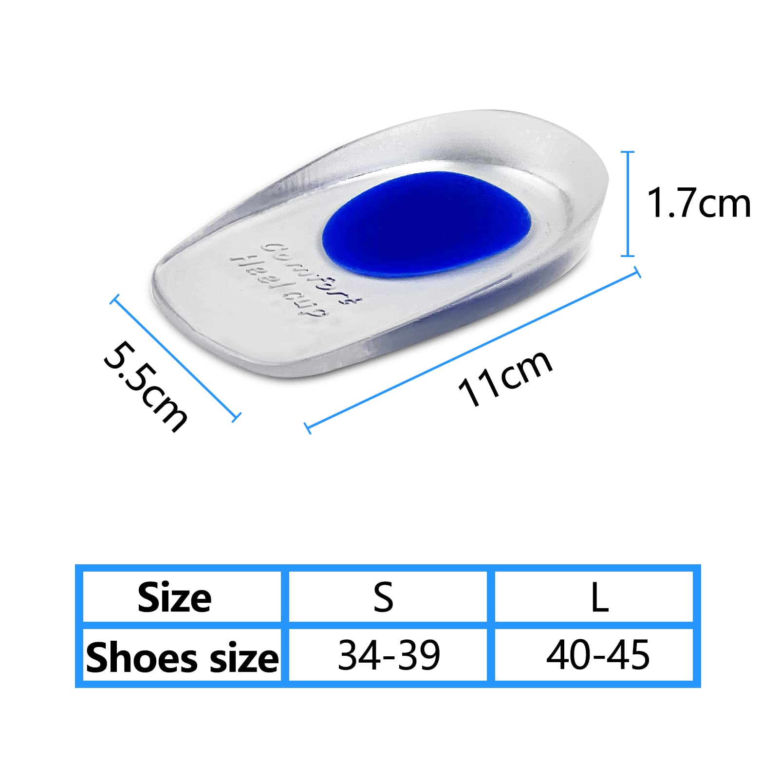 Newpop 3 Pares Taloneras Silicona Azul, Aliviar el Dolor Suave Almohadillas de Gel Para Talones, Reducir los Golpes, Plantillas Talon para Fascitis Plantar, Espolon Calcaneo, Tendinitis (L)