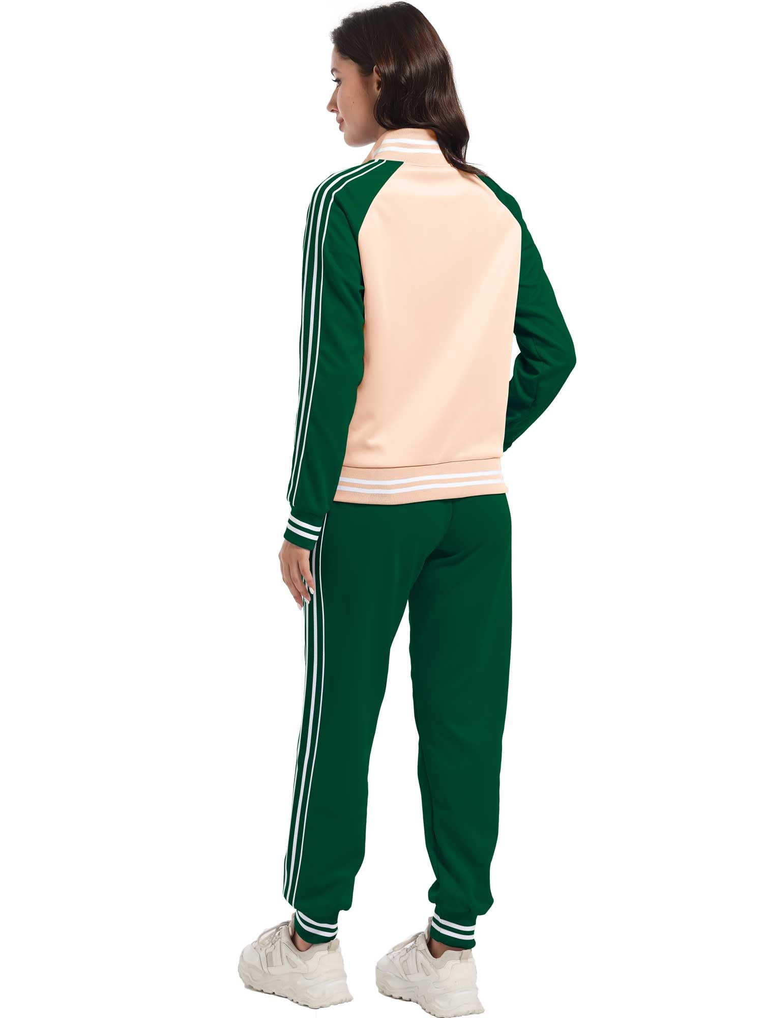 ANOTWENER Damen Trainingsanzug Set Gestreiftem Jogginganzug Sportanzug Zweiteiler Freizeitanzug mit Taschen S-XXL
