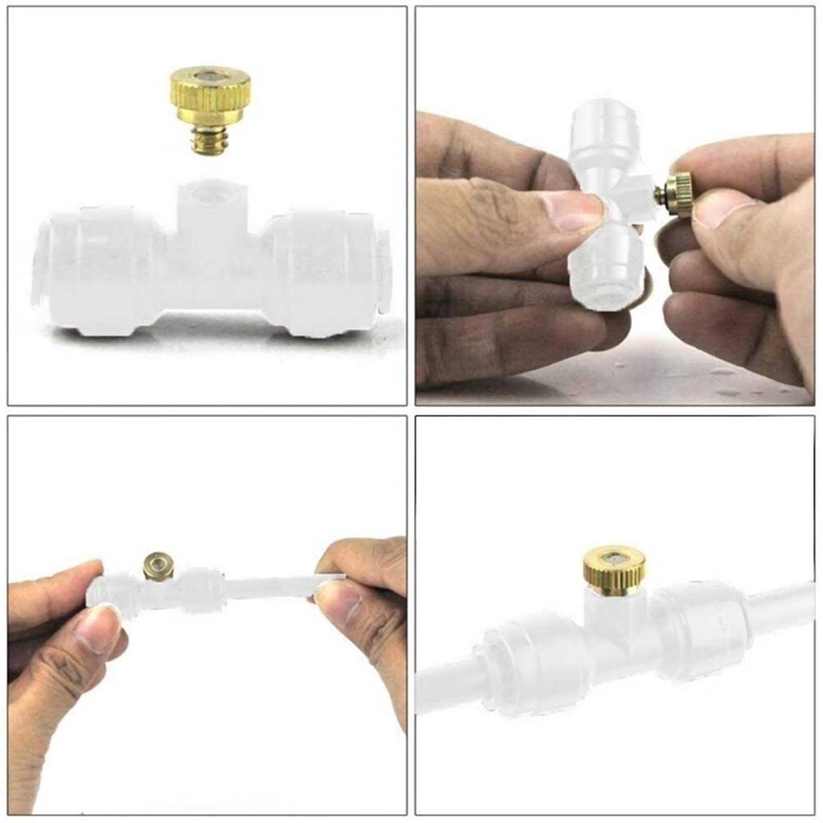 Kit de boquillas nebulizadoras MMBBOD con conectores en T de 1/4'' Slip-Lock para sistema de refrigeración, boquillas nebulizadoras de latón, nebulizador de agua para jardín, boquillas de niebla par