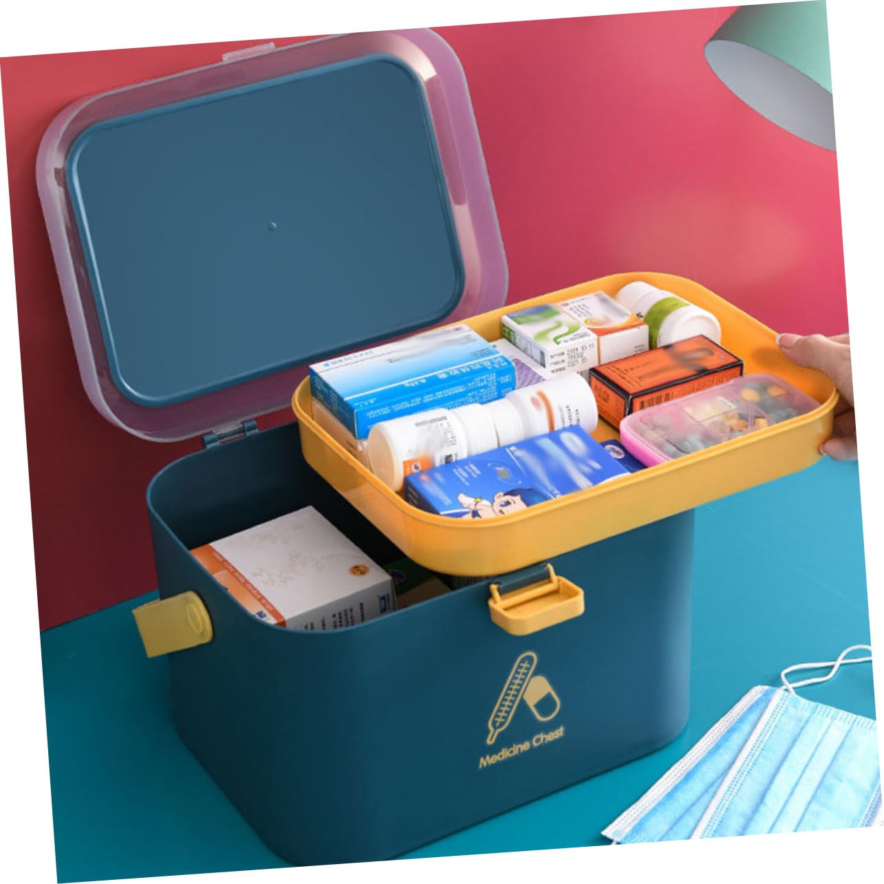 Zerodeko Cassetta Medica di Pronto Soccorso Portatile Scatola di Stoccaggio per Medicinali Domestici Contenitore Multistrato Chiusura di Sicurezza