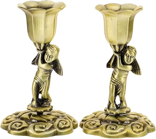 Housoutil Candelabros para velas de estatua de ángeles de querubines, candelabros de metal cónico para boda, café, mesa de comedor, chimenea