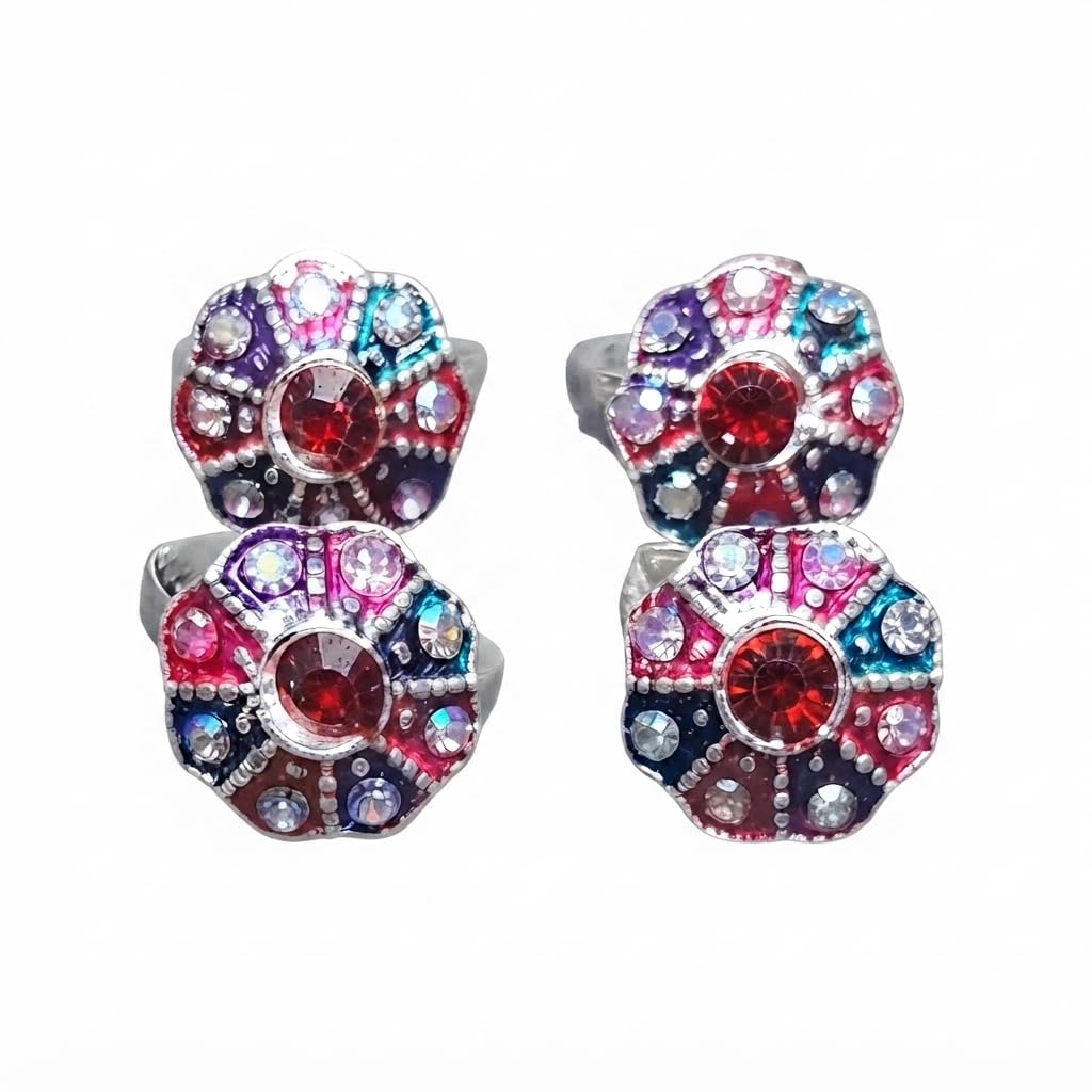 Toe Ring for Women Adjustable Bichiya Pair Oxidised Floral Silver Tone Foot Ring Red Blue Stone Traditional Ethnic Jewellery-picture-25