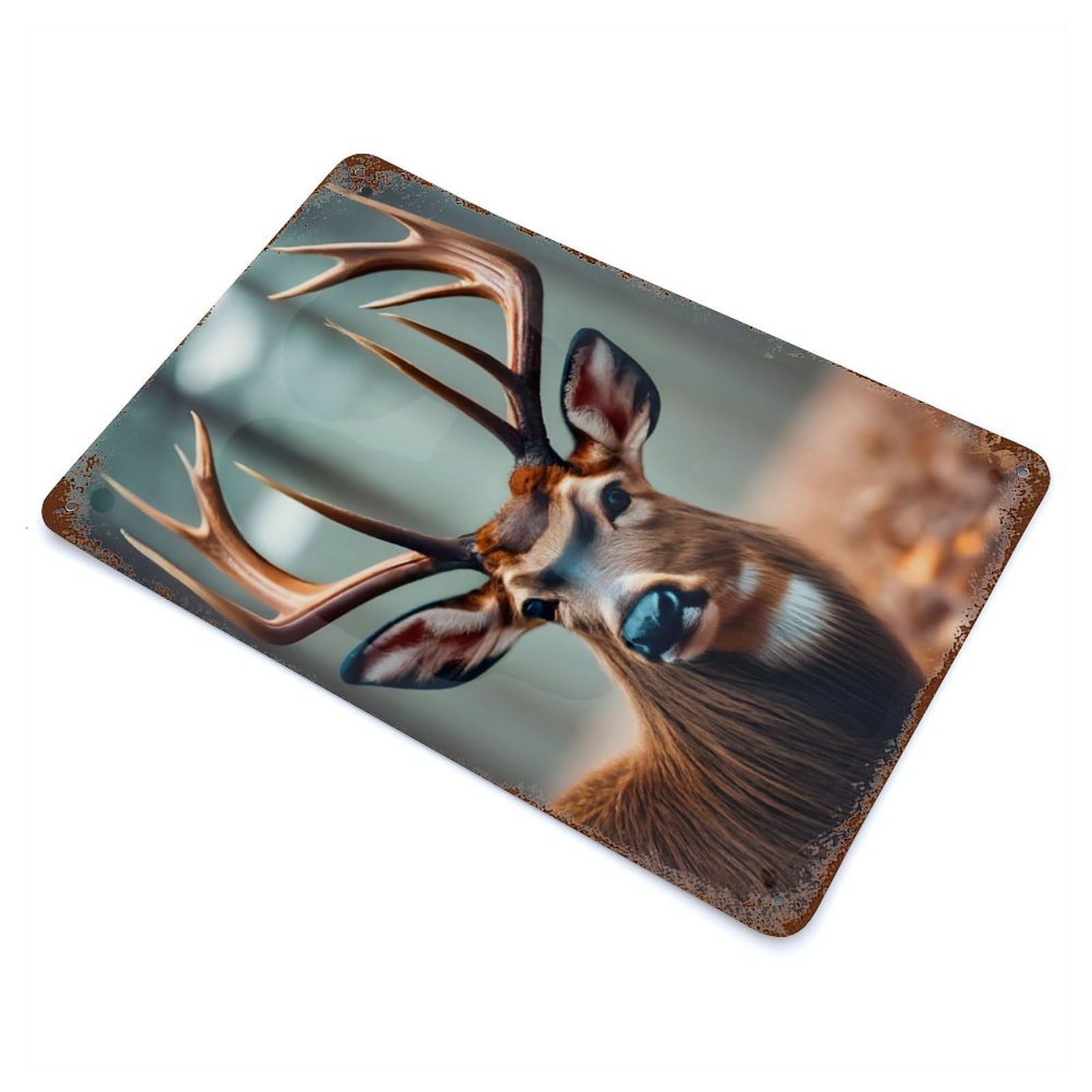 Deer Face Rusty Metal Tin Sign 11.8"x7.9", Ideal for Farmhouse, Kitchen And Entryway Decor