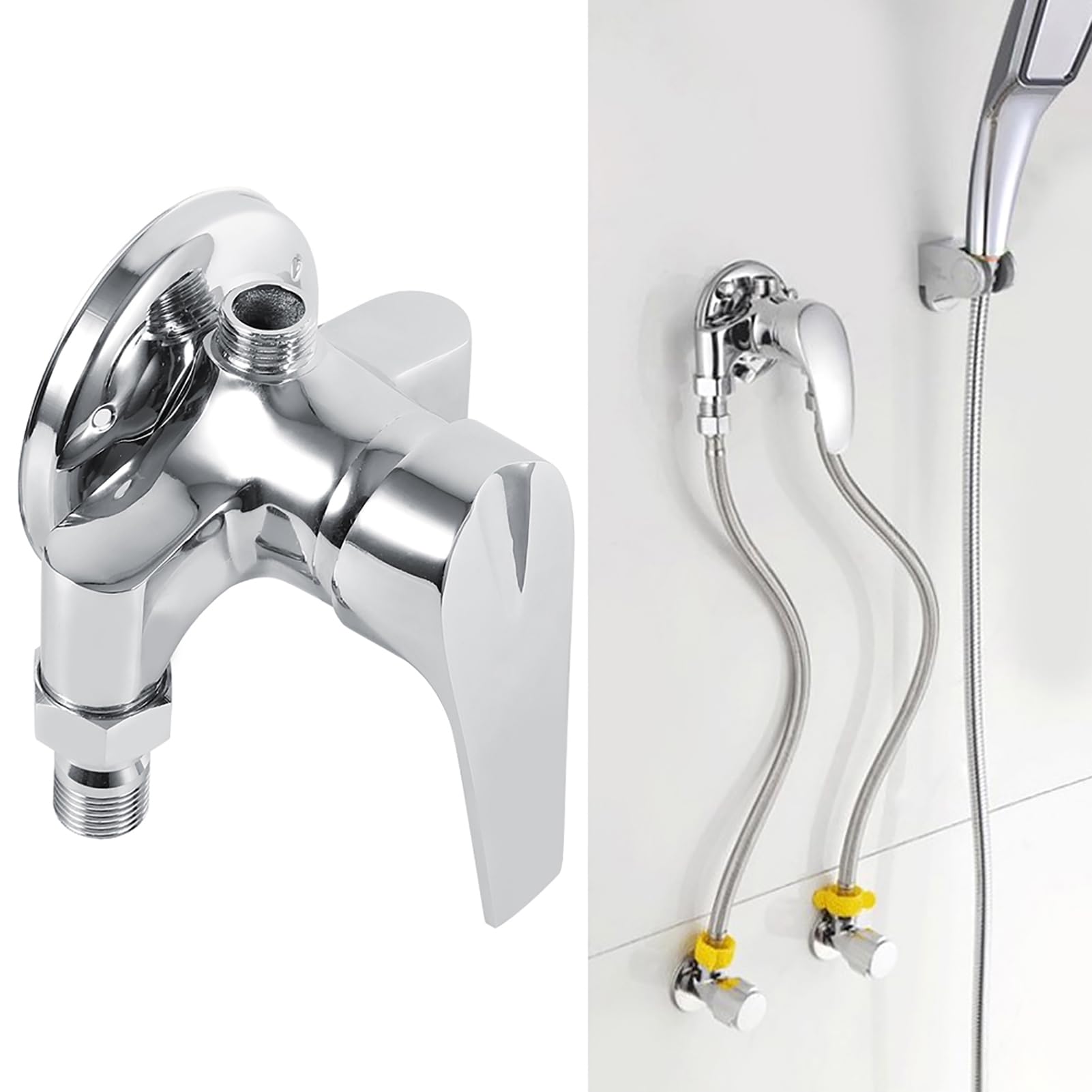 Válvula de control de mezcla de mezcla de agua fría y caliente con rosca macho G1/2, válvula de ducha de baño de plástico de cobre con superficie lisa, para uso en lavabo y ducha