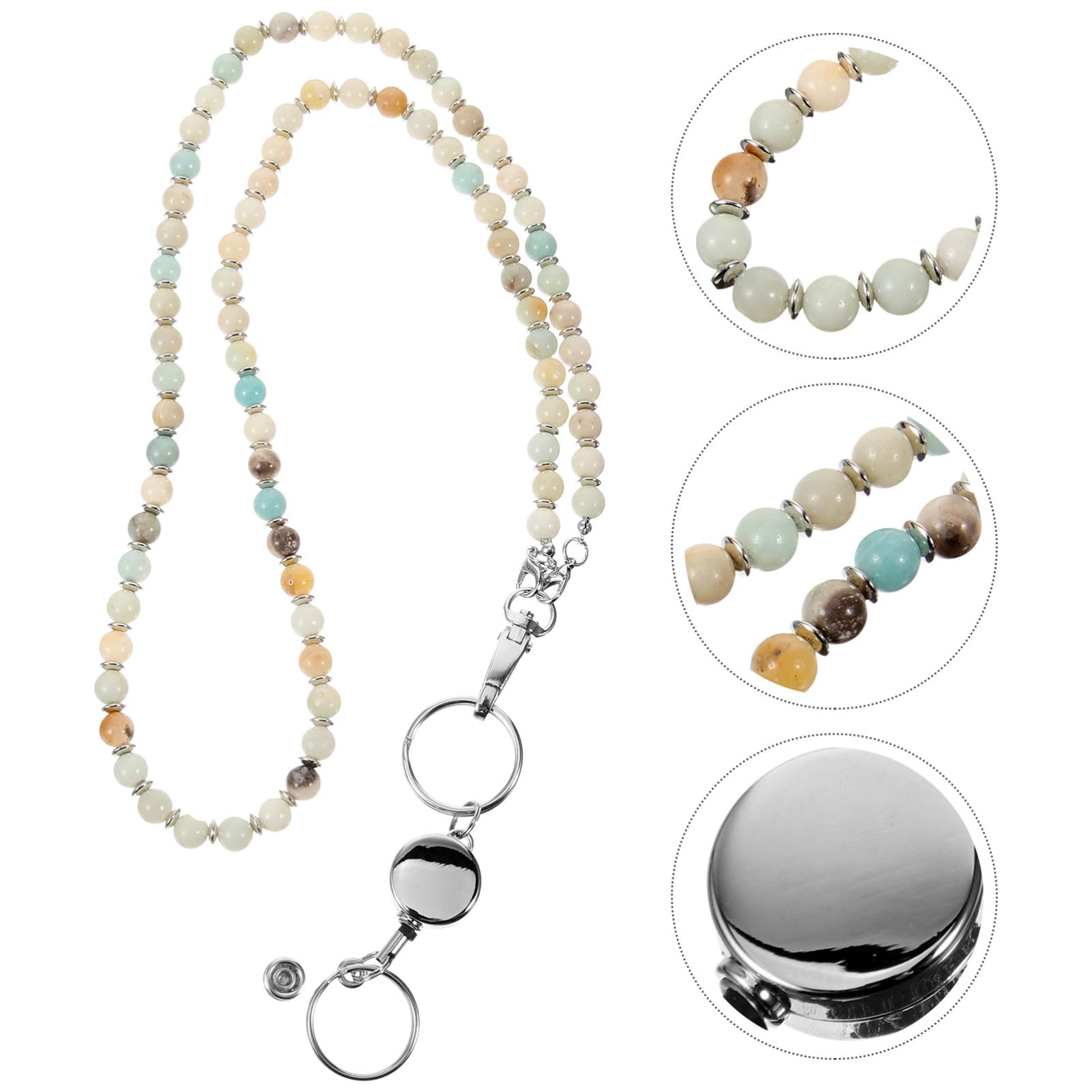 Porte-badge Rétractable en Acier Inoxydable avec Chaîne Perles en Verre, Collier Élégant pour Carte D'identité, pour Professionnels et Infirmières