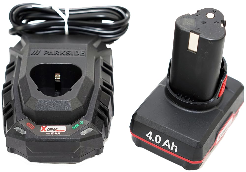 HEADNMORE® Pack Parkside® 12 V - 1 batteria 4 Ah 4 Ah PAPK 12 B4 + 1 caricabatterie PLGK 12 A3 2,4 A - Batteria per utensili + portachiavi HEADNMORE®