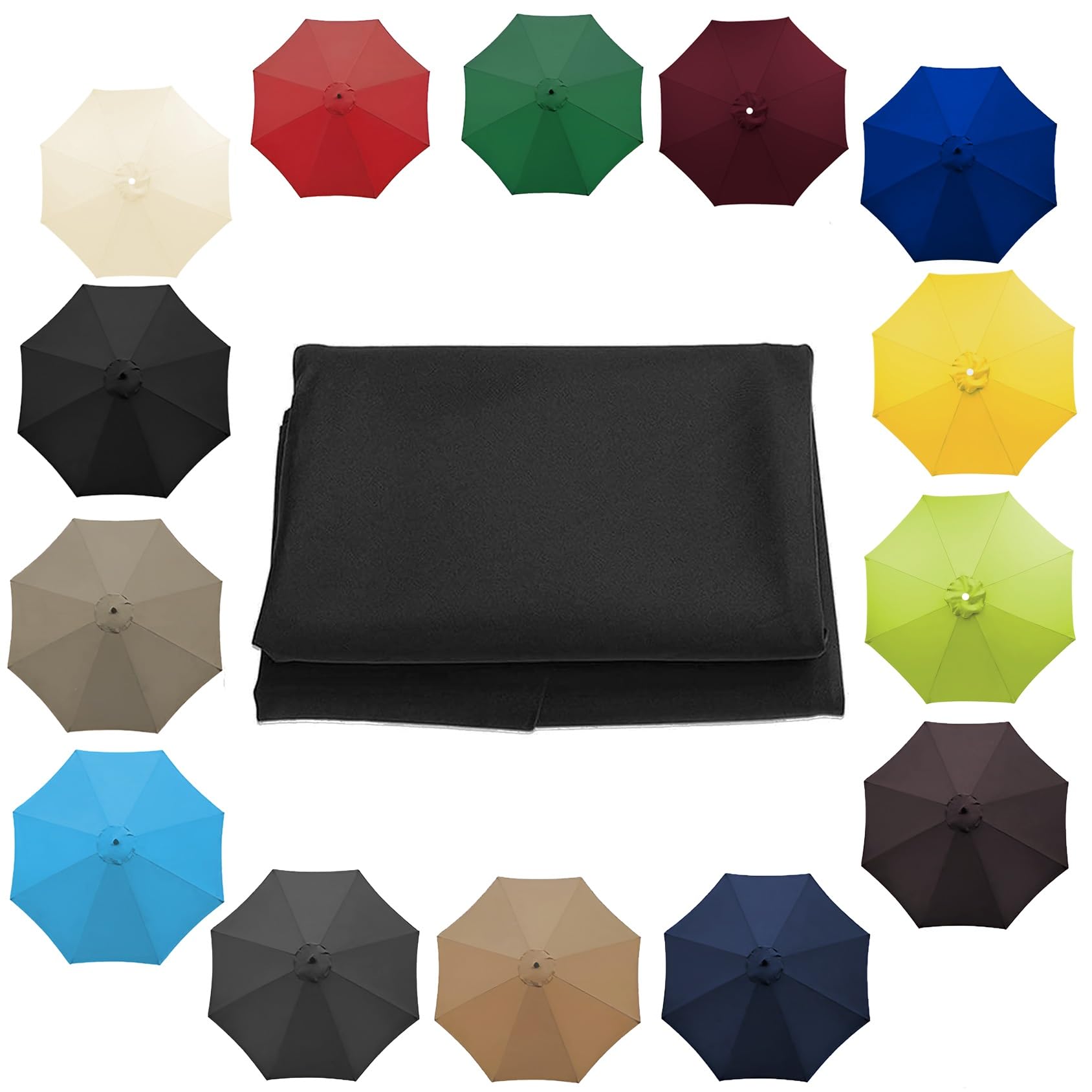 Parasol Umbrella Replacement Cover - 6.5'/8.8'/9.8' (200cm/2.7m/300cm) - Replacement Parasol Canopy 6 Ribs/8 Ribs Sun Umbrella Replacement Cloth(Color:Black,Size:8 ribs-3m(9.8ft))