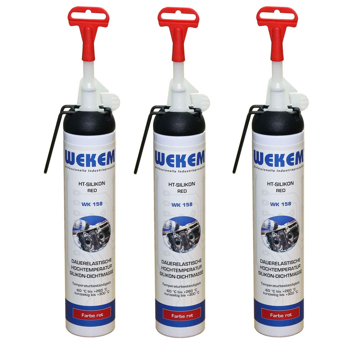 Wekem 3er Sparpack 200ml Hochtemperatur Silikon rot WK158