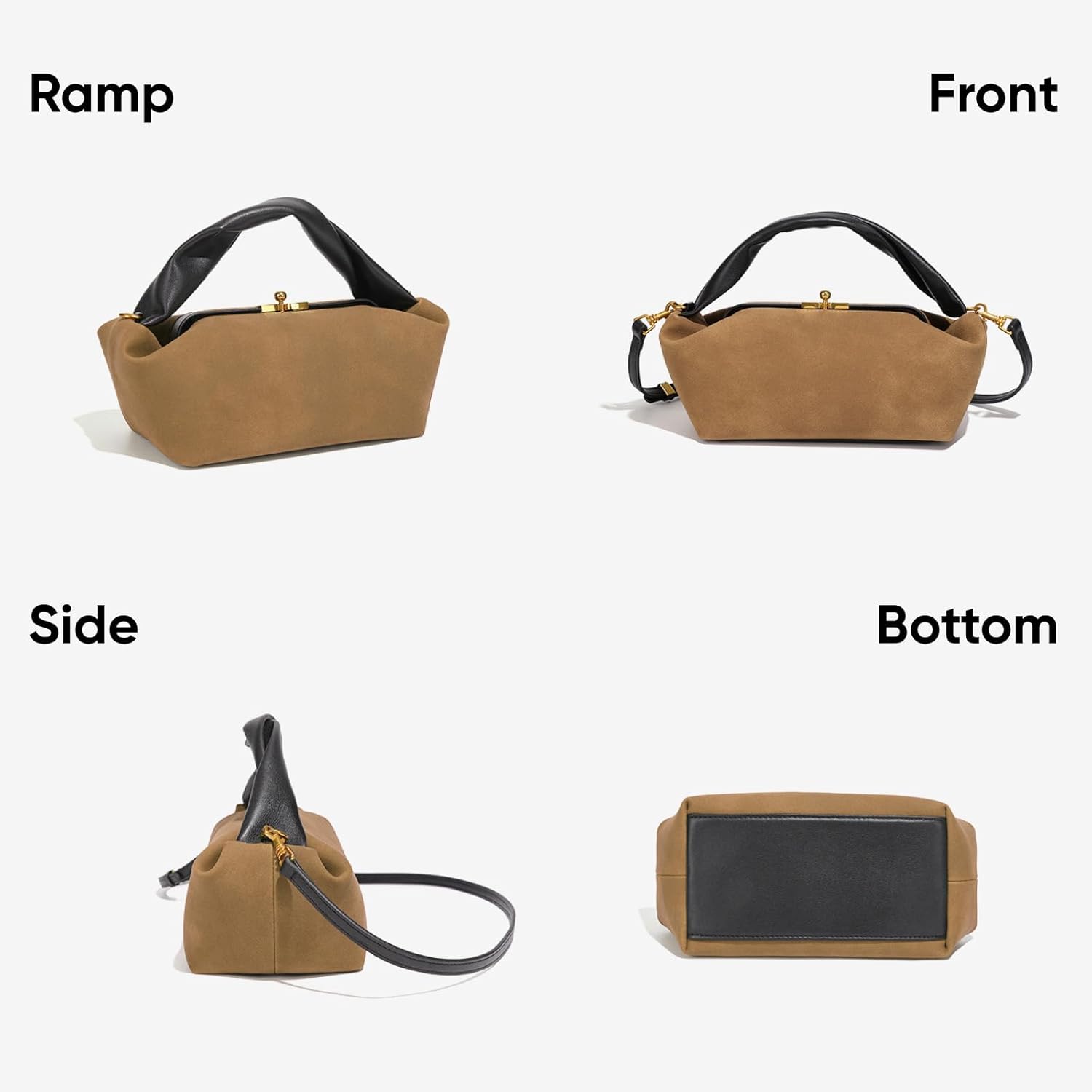 Suede Kiss Lock Shoulder Bag for Women, Vintage Slouchy Hobo Handbag, Soft Faux Suede Satchel with Detachable Strap - Image 4