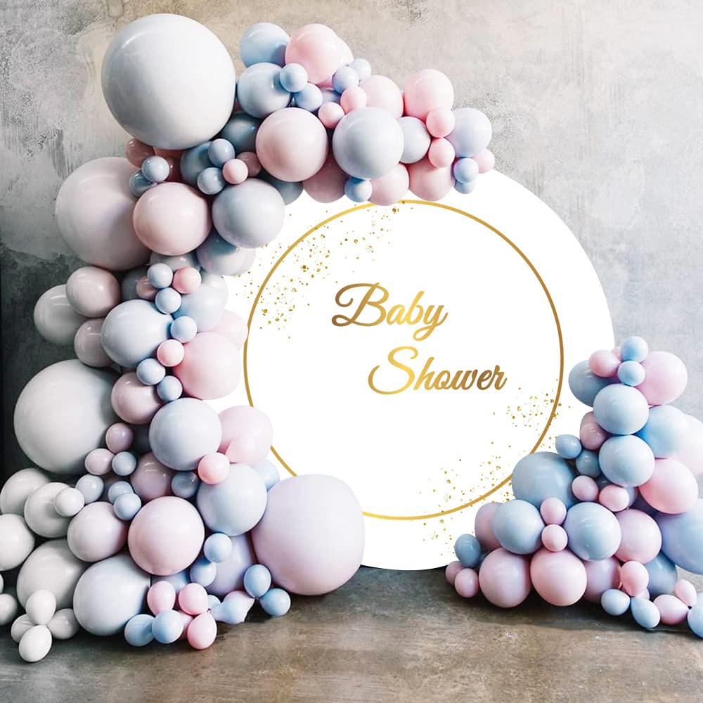 Średnica 2,3 m baby shower okrągłe tło osłona błyszczące kropki czysty kolor tkanina ekran fotografia tło dla ujawnienia płci niespodzianka noworodek przyjęcie tort stół baner dekoracje