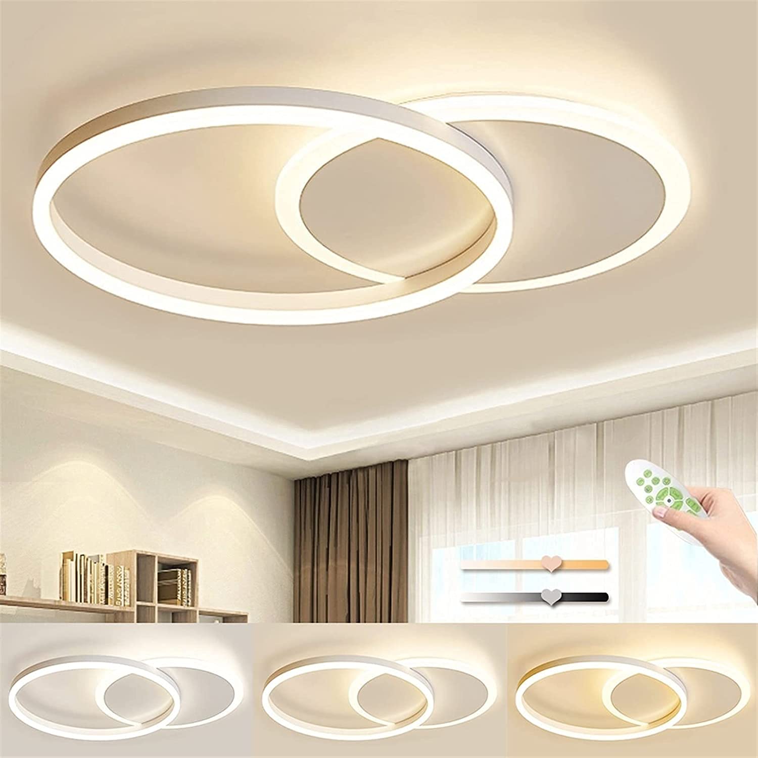 Lustre LED Plafonnier 36W blanc de 55cm pour salon et chambre