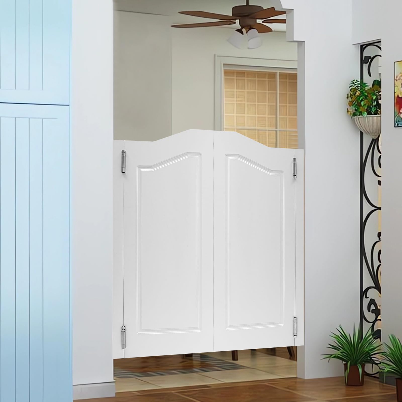 Porta a battente in legno, porta a battente, porta a battente in legno, porta a lamelle interna, 2 ante, 81 x 106,5 cm, spessore porta 3,5 cm, ideale per bar, giardino e salotti, con funzione di