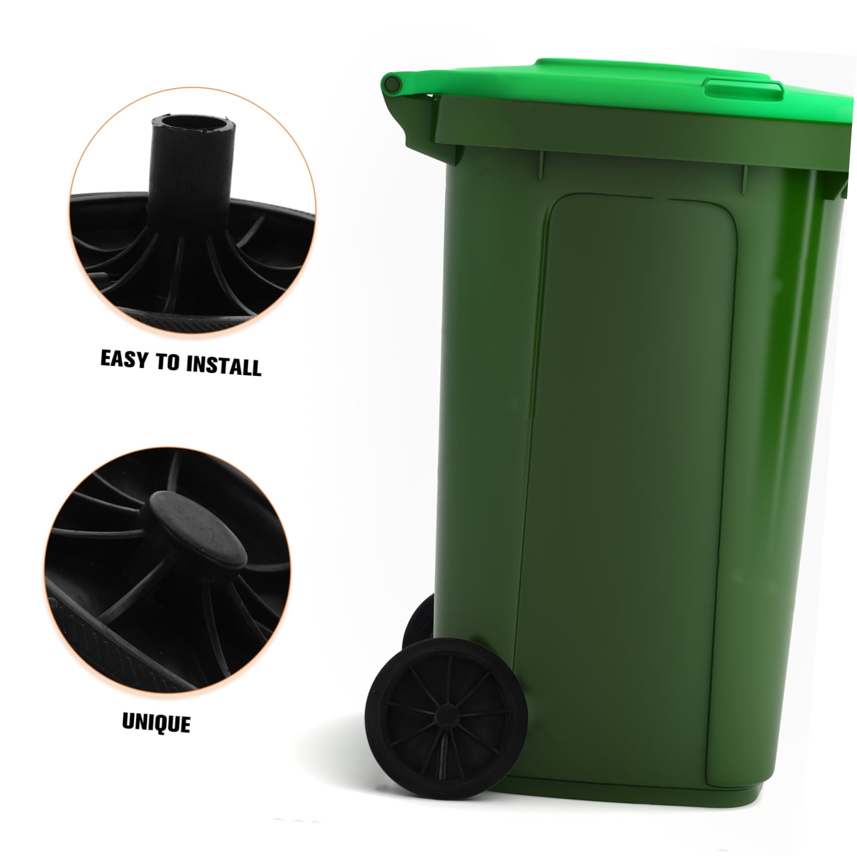 GLEAVI Coppia di 2 Ruote di Ricambio in Plastica Nere per Pattumiera da Esterno, Compatibili Asse Fino a 2,2cm, Garantiscono Equilibrio e Migliorano la Mobilità del Contenitore Rifiuti