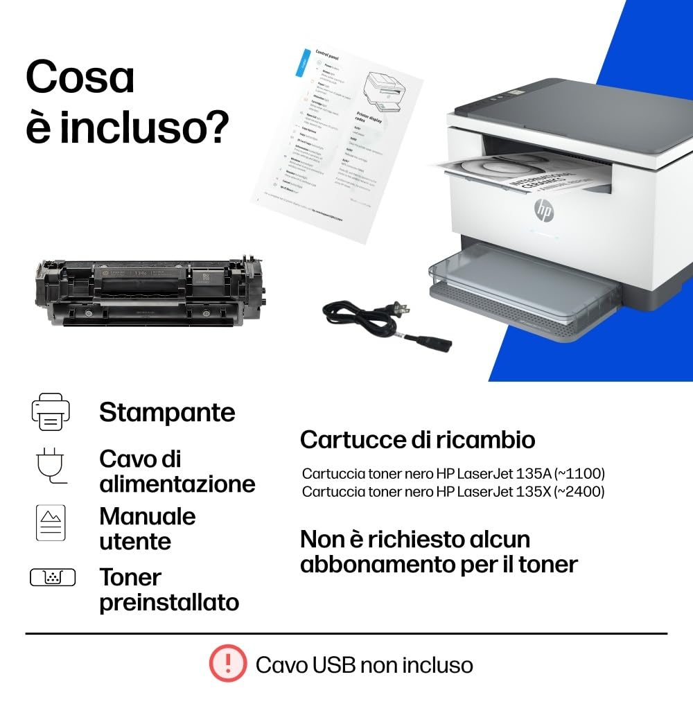 HP LaserJet M234dw 6GW99F, Stampante a Singola Funzione A4, Stampa Fronte e Retro Automatica in b/n, 29 ppm, USB, Wi-Fi, Ethernet, HP Smart, No Fax, No ADF, Schermo LCD a icone, Grigia