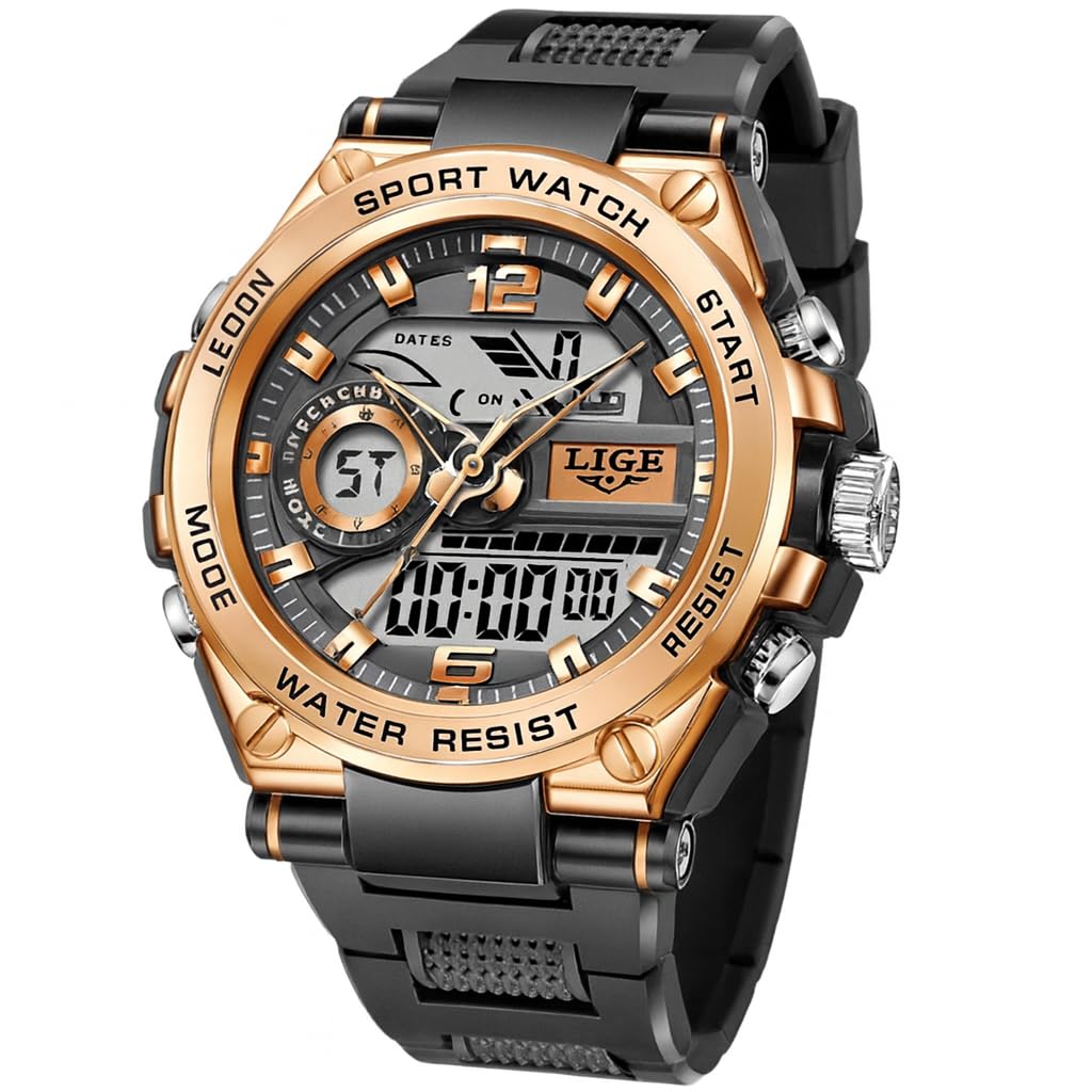 Men’s Sports Watch Analog Digital – Luxury Waterproof Chronograph Wristwatch with LED Display, Alarm, Stopwatch & Backlight – Casual Fashion Military Style for Men