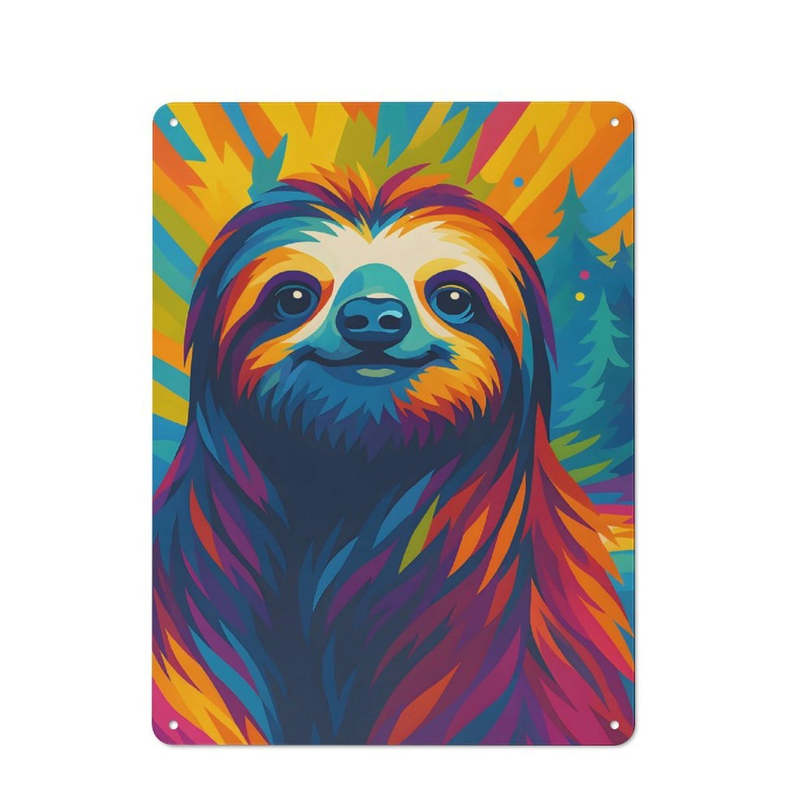 Junmoney Style-16 Colorful Sloth Portrait Vintage Metal Wall Decor 40X30cm, Garden Room Metal Sign For Patio Bar, Workshop, Shed Or Kitchen