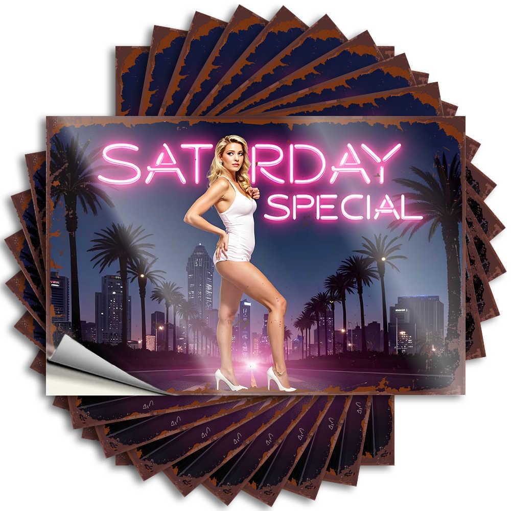 Saturday Special Neon Nights in The City Fluffy Decal | Gaming Room Accessories Waterproof Vinyl Cover Outside Removable Decal Peel Stick(12X18CM)