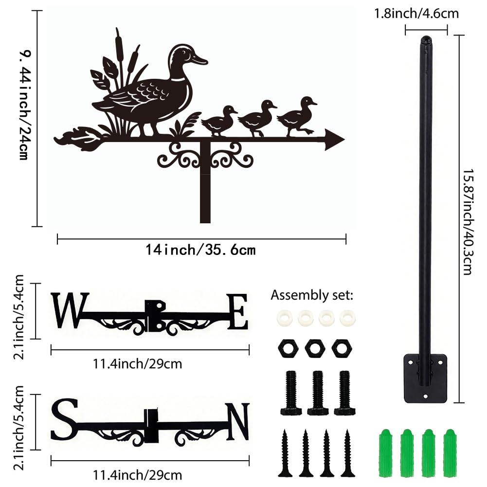 Girouette en Forme de Canard Montée sur Le Toit Indicateur de Direction du Vent en Métal pour L'Extérieur Décor de Jardin Noir en Forme d'animal de Ferme Girouette en Fer pour Patio