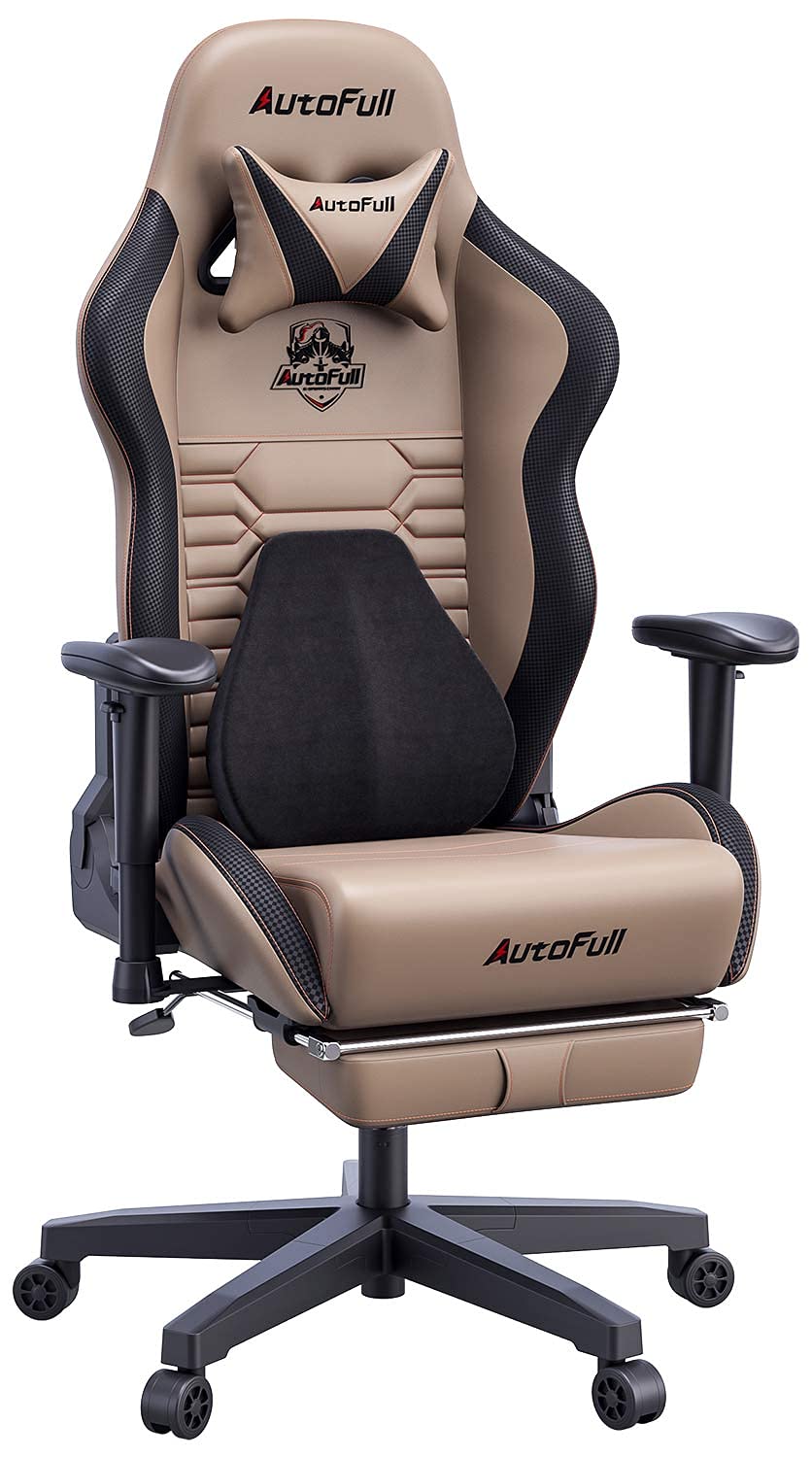 AutoFull Gaming Chair Ergonomic Gamer Chair with 3D Bionic Lumbar Support Racing Style PU Leather Computer Gaming Chair with Retractable Footrest,Brown - Brown