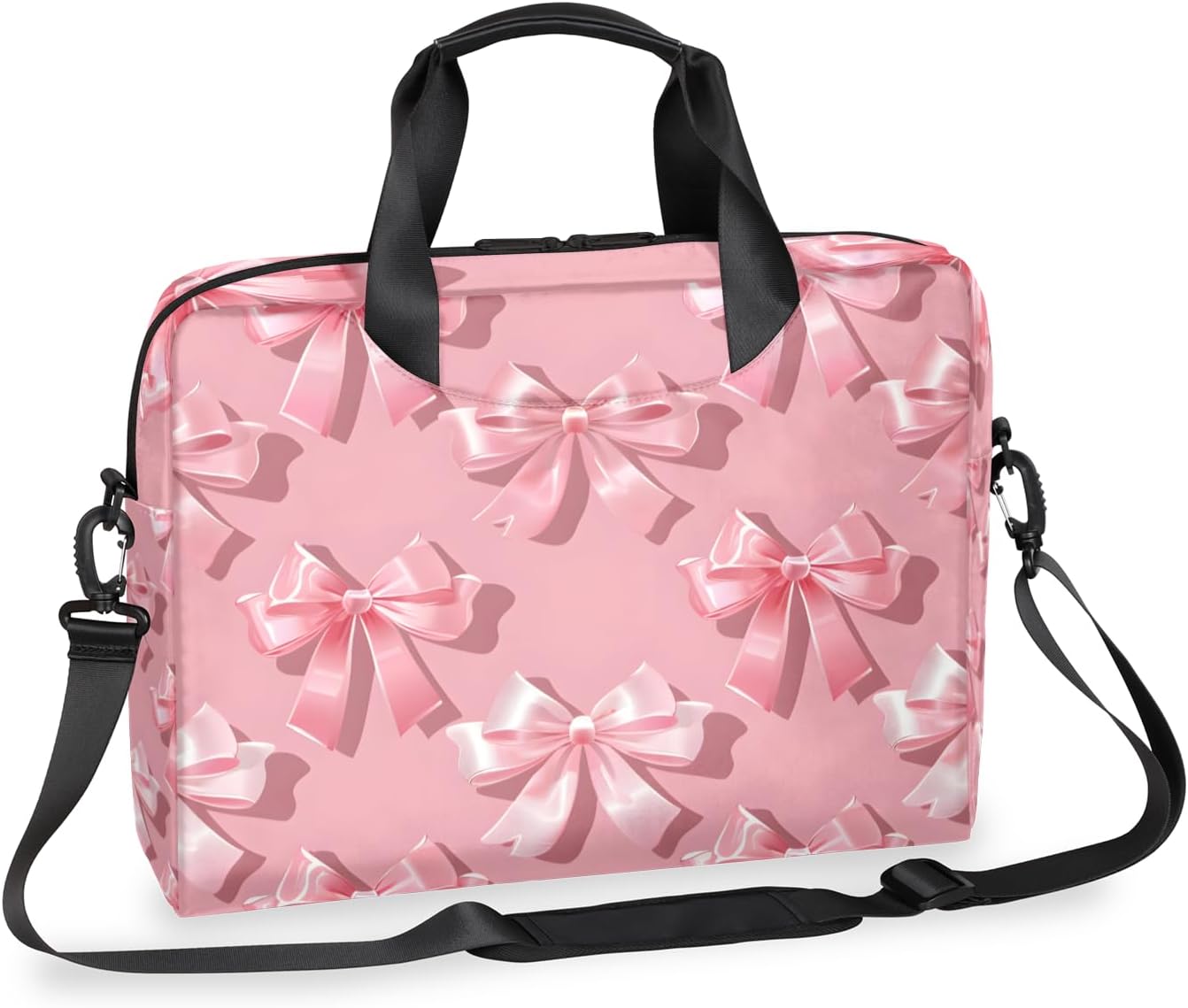 Pink Bow Laptop Bag 15.6 Inch Laptop Sleeve Case with Shoulder Straps Bow Print Computer Case Cover Slim Briefcase for Men Women