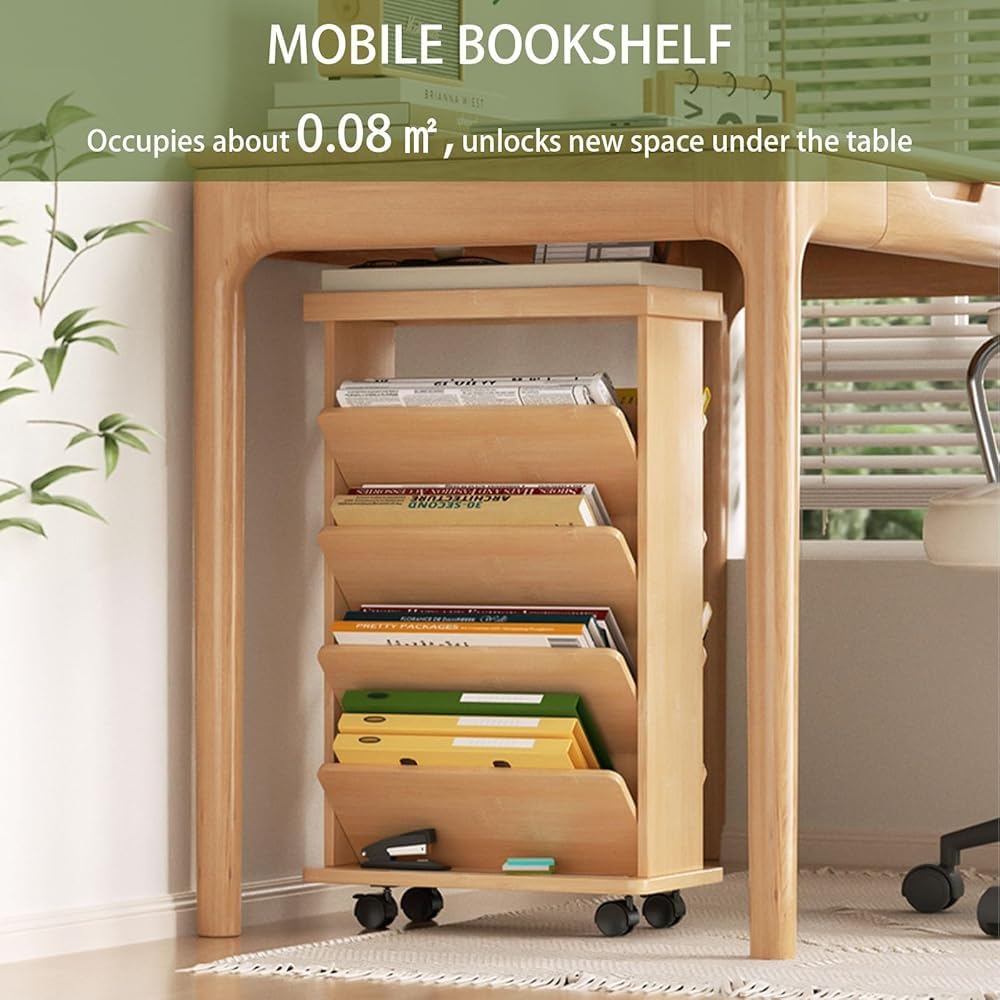 Mobiles Bücherwagen mit Rollen,360°mobiles Bücherregal, Zeitschriftenständer, multifunktionaler Aufbewahrungs-Organizer for Künstlerbedarf,Atelier,Klassenzimmer,Schlafzimmer of