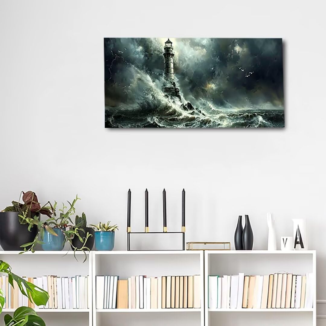 Malen Nach Zahlen Erwachsene Leuchtturm Malen Nach Zahlen Ozean, DIY Paint by Numbers Adult Kinder Mit Pinseln und Acrylfarbe Malen Nach Zahlen Set für Home Haus Deko Geschenke(Rahmenlos,80x160cm) Z-L