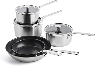 KitchenAid Stainless Steel Stainless Steel 3-Layer Non-Stick 5-Piece Cookware Set, Frying Pans, Pots with Lid, Multi Clad, Induction, Oven Safe, Stay-Cool Handle, Silver