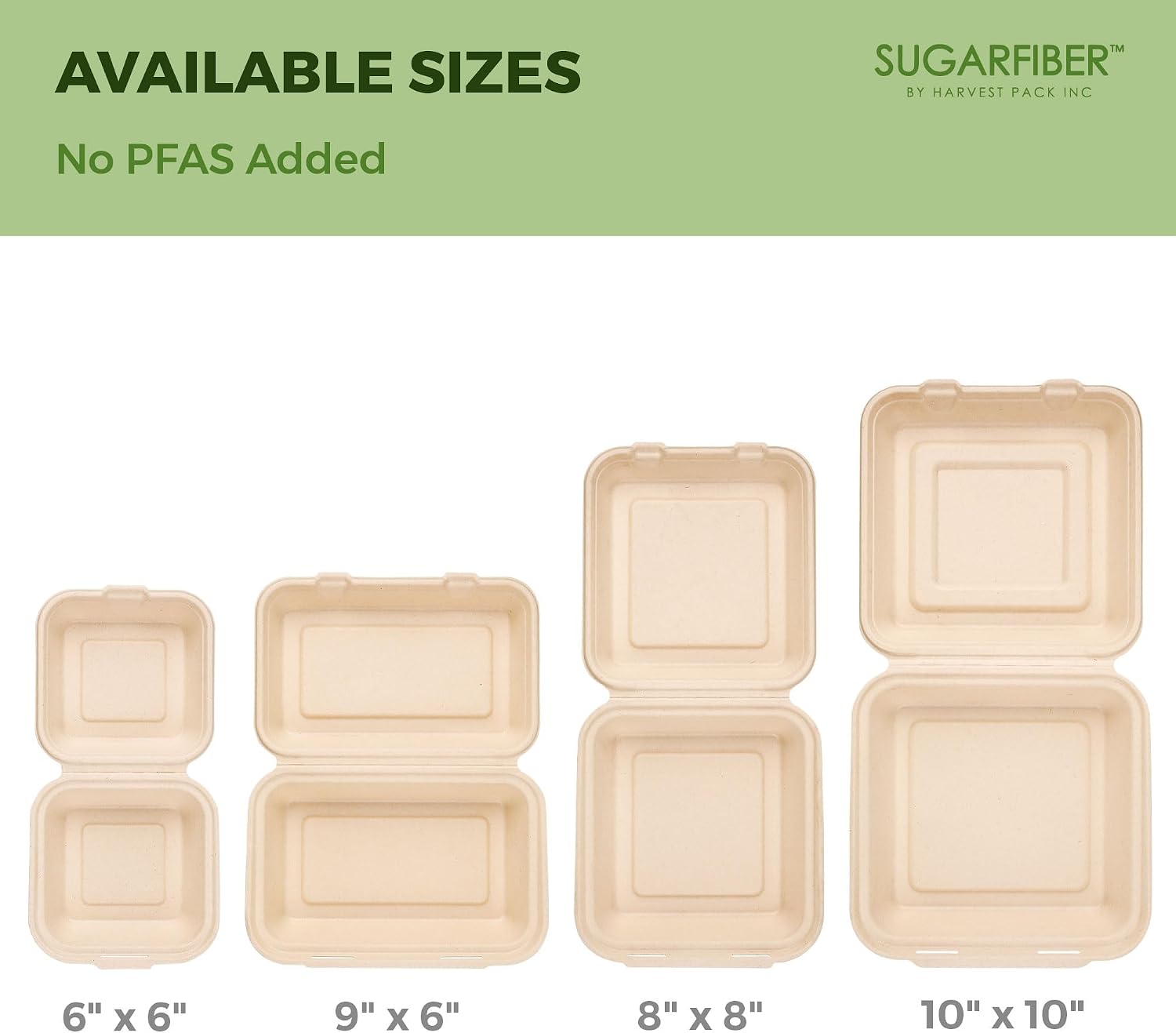 Harvest Pack [50 Pack] 8x8" Extra Thick Compostable Clamshell Take Out Food Containers - PFAS Free Heavy-Duty Disposable Sugarcane Bagasse Boxes - Eco-Friendly To-Go Containers for Food, 1-Compartment