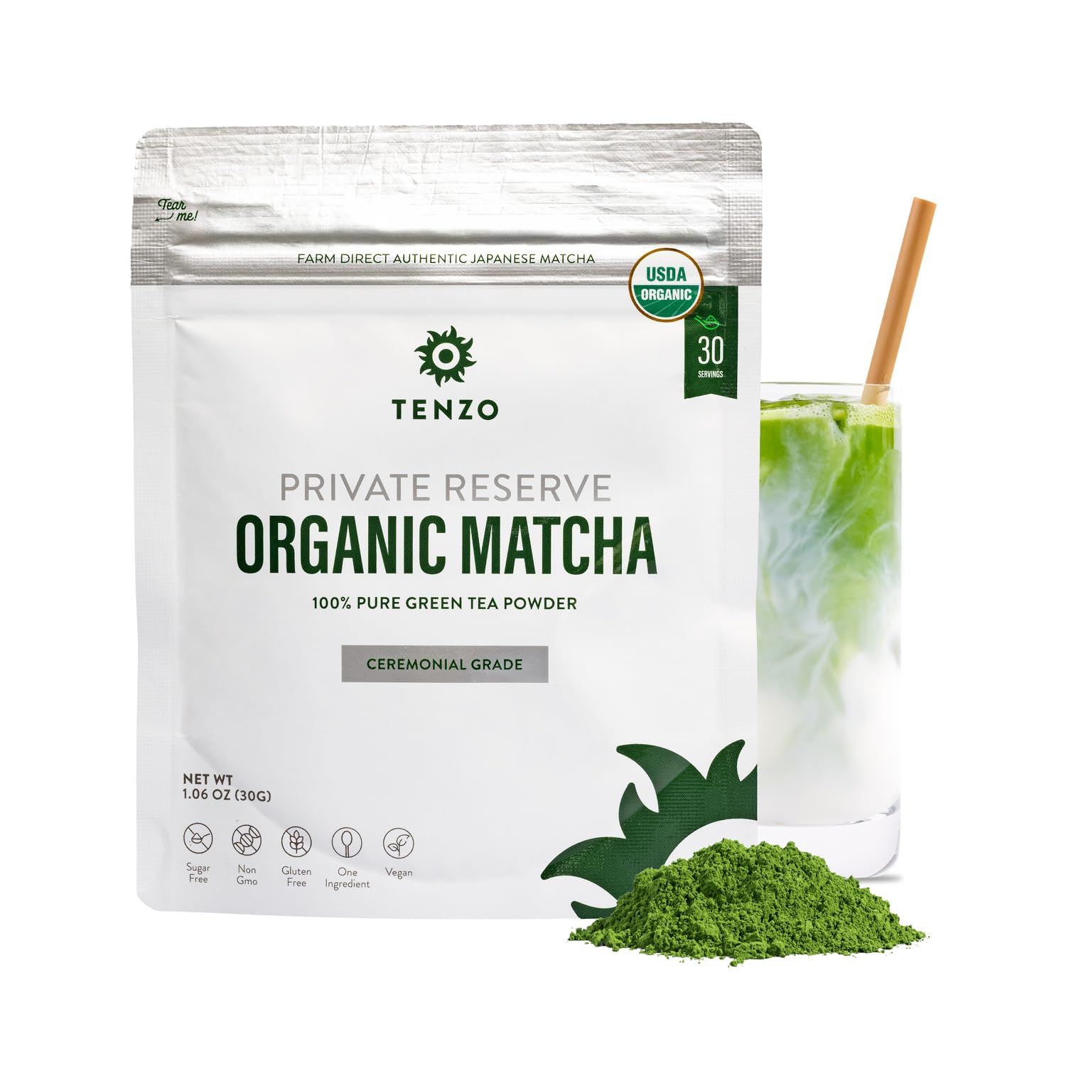 Tenzo Matcha Green Tea Powder - First Harvest USDA Organic Ceremonial Grade - Authentic Japanese Matcha Tea - Perfect for Matcha Lattes - Private
