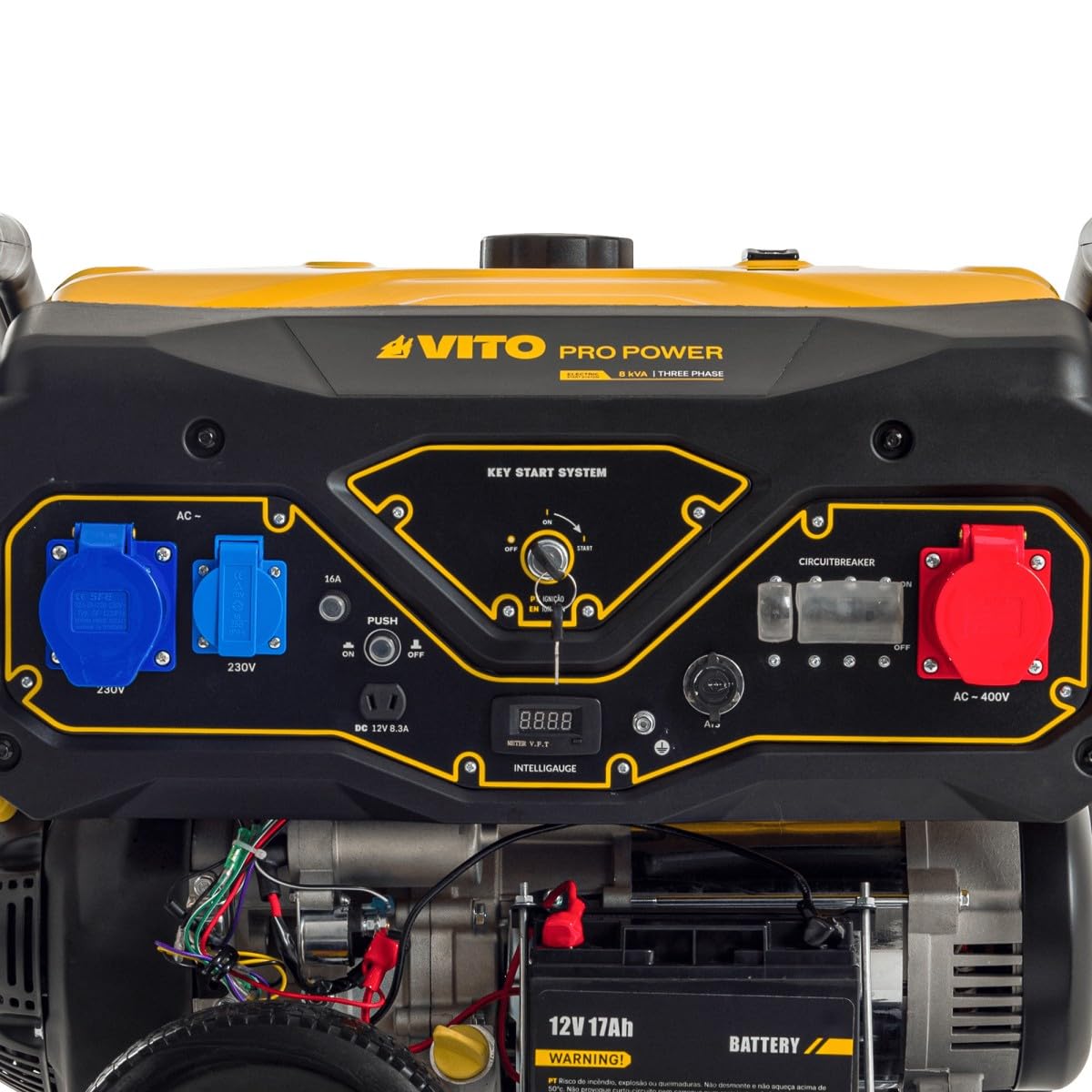 VITO - Generador Gasolina 8.0kVA 18CV Trifásico Arranque eléctrico y manual AVR, Depósito 25L, Generador eléctrico Casa Astillero