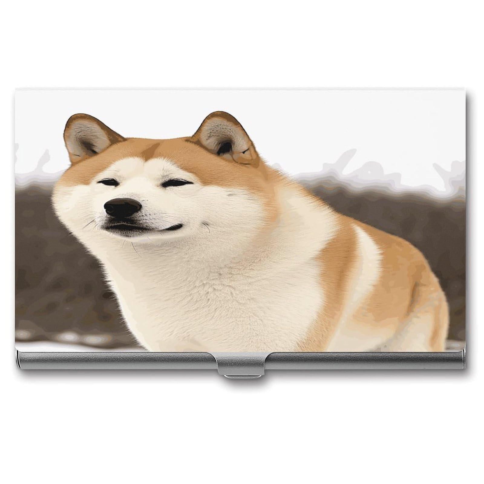 LZQPOEAS Akita Business Card Holder Aluminum Alloy Flip Cover Slim Name Cards Case Lightweight Business Name Card Holder Case Portable Purse Name Cards Holder