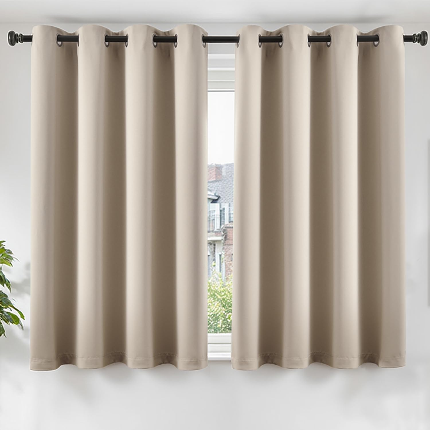 TOPICK Super Soft Eyelet Room Darkening Thermal Curtains, Blackout Curtains & Drapes for Bedroom, Living Room Light Blocking Curtain 2 Panels, Short Curtains for Kitchen, Cafe, Beige, W46 x L54 Inch — image 1