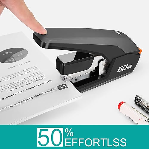 Miniatura 7 de Grapadoras resistentes para oficina, grapadora de diseño ergonómico sin esfuerzo, capacidad de 60 hojas (Deli0465)