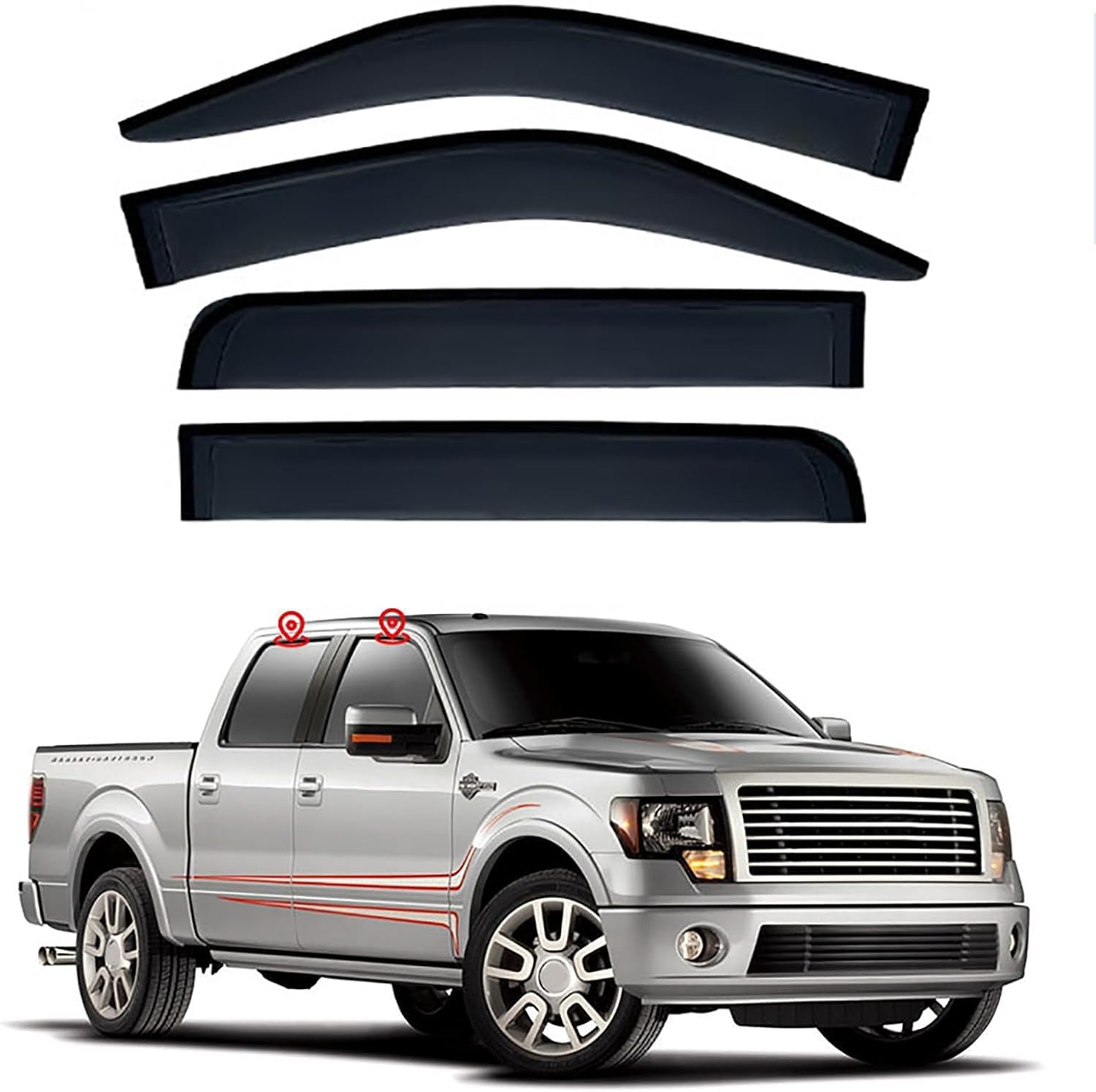 PANXUC Car Wind Deflectors for Ford Raptor F150 MK12-P415 2009-2014, Side Window Wind Rain Deflector Window Visor Sun Rain Guard Smoke Guards
