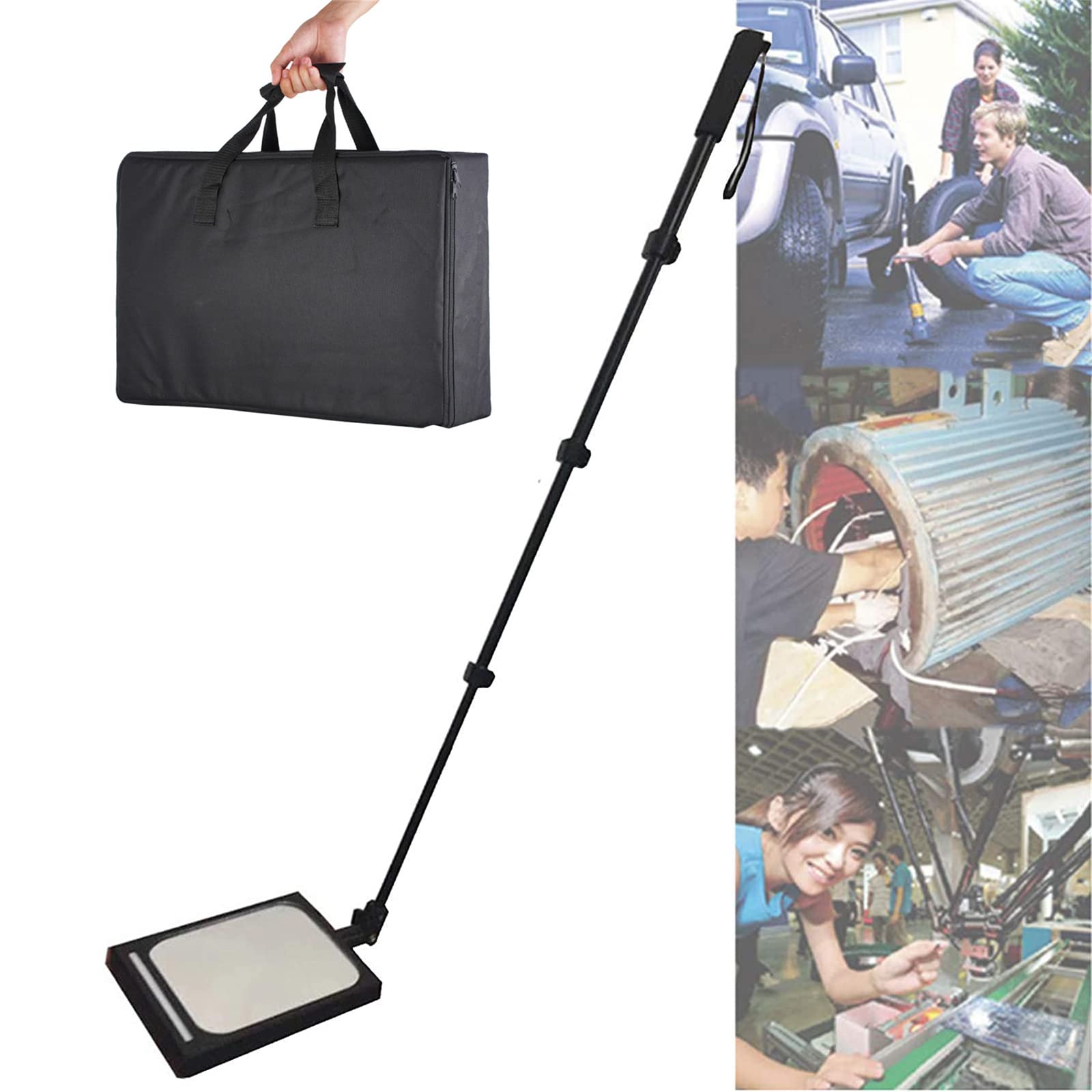 YNIYUJKL Under Vehicle Inspection Mirror With Led Light, 36Cm~120Cm Adjustable Rod Telescopic Convex Mirrors, Security Mirror For Under Vehicle Repairing