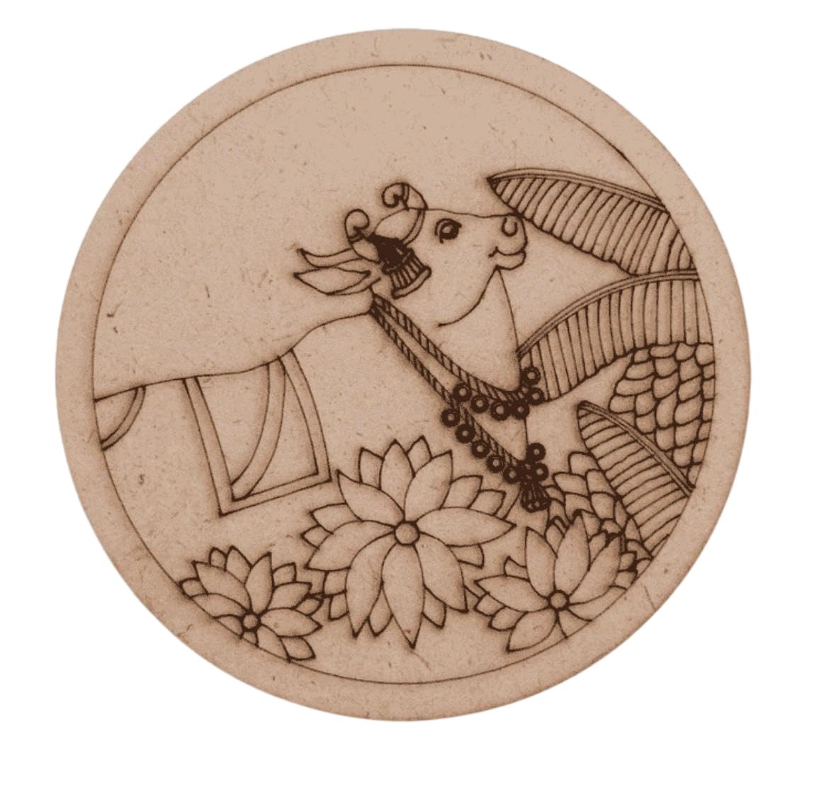 Engraved Kamdhenu Cow MDF Cutout for DIY Art & Craft | Pre-Designed Wooden MDF Base for Painting, Resin Art, Mandala Work, Spiritual Wall Decor, Home Decoration & Creative Craft Projects Brown-image-38