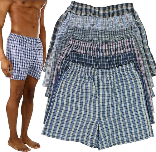 ToBeInStyle Men's Pack of 3 or 6 Button Fly Loose Fit Tartan Plaid Boxer Shorts