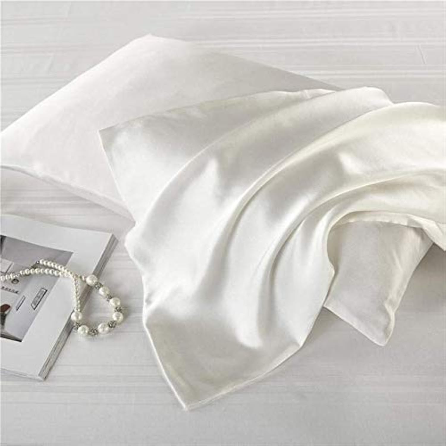 Luxbedding Ivory Satin Pillowcase Pillow Cases King Size, Cooling Satin Pillowcase For Hair And Skin, Silk Pillowcase 2 Pack - White Pillowcases