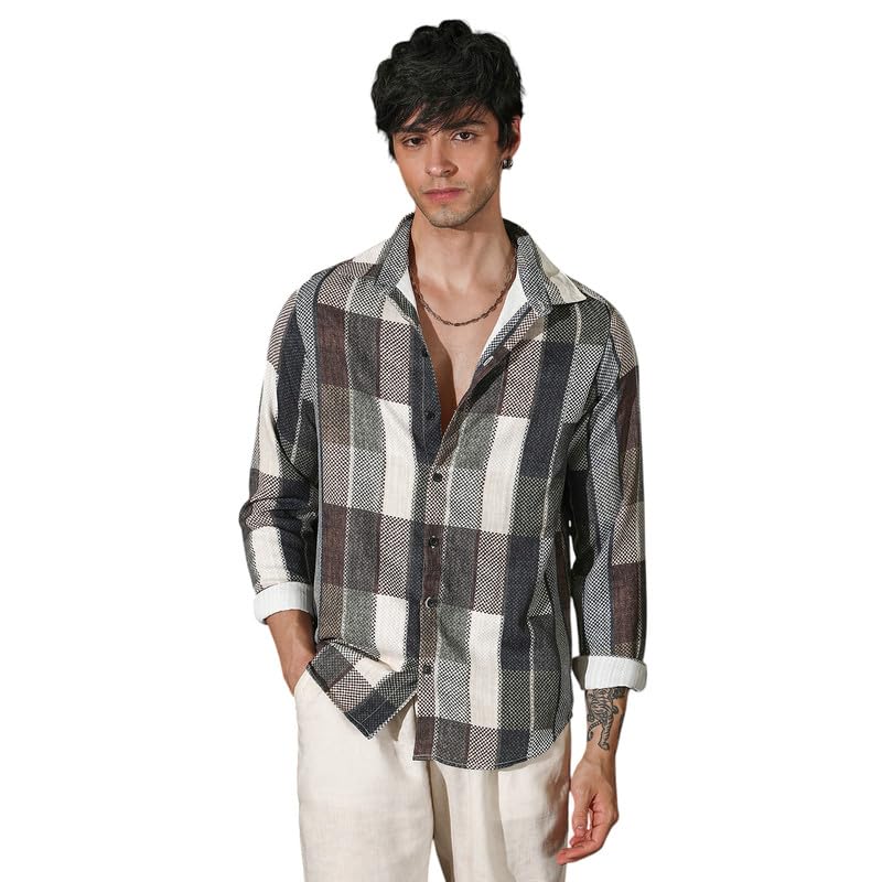 Image of CAHOOT Men's Oversized Shirt Casual Wear | Lapel Collar | Long Sleeve | Button Closure | Oversized Shirt Crafted with Comfort Fit for Everyday Wear