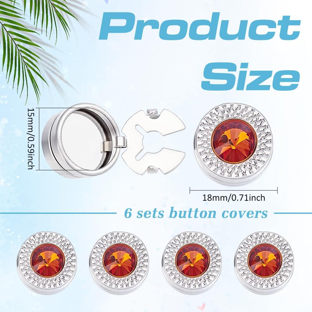 6Pcs Button Covers Cufflinks for Men Rhinestone Cufflinks Crystal Flat Round Buttons Cufflink Crystal Cuff Links Shirt Buttons Cover for Shirt Dress Business Wedding Anniversary image 2