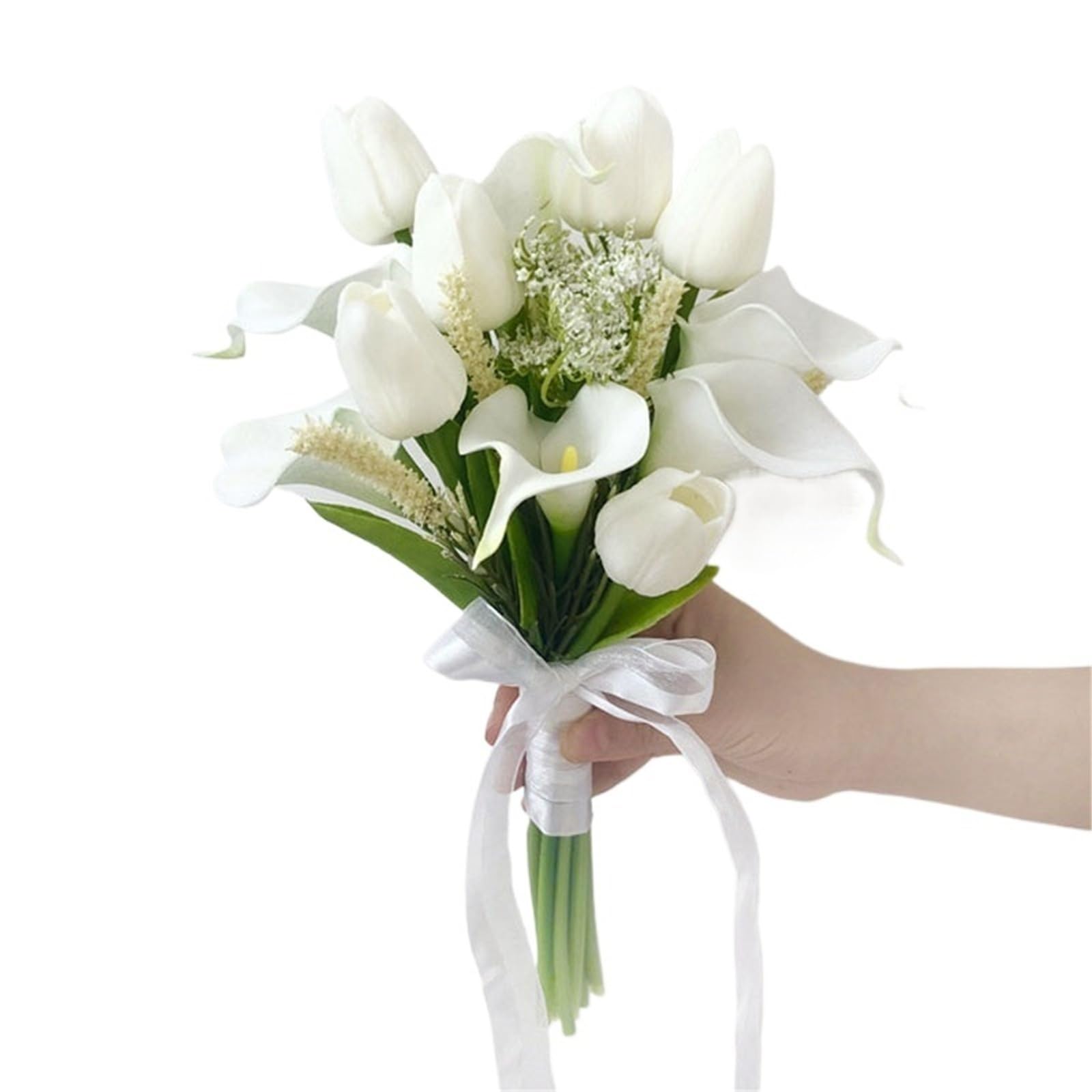 WENYOG Wedding Bouquet Bride And Bridesmaid Holding Flowers White Imitation Orchid Tulips(Color 1)